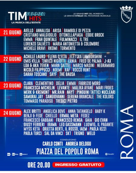 TIM Summer Hits 2026: quattro serate di musica gratuita in Piazza del Popolo a Roma
