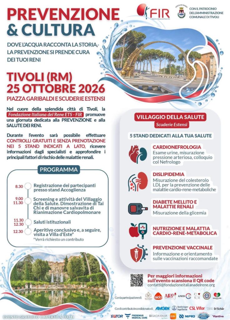 Tivoli, una giornata dedicata alla prevenzione delle malattie renali